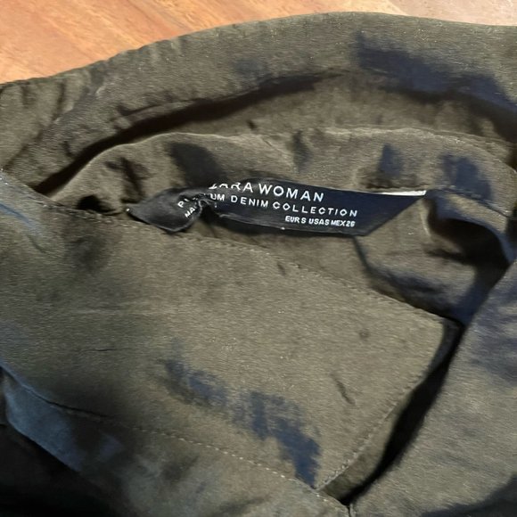 Zara Forest Green Button Down Embroidered Maxi Blouse Kimono. Size Small - Picture 13 of 15